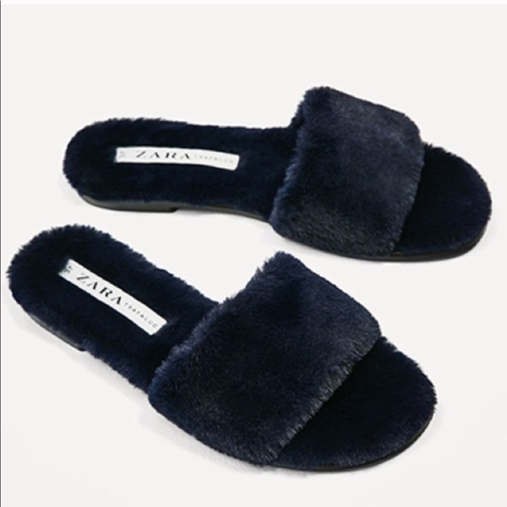 Zara faux fur slides